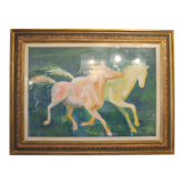 Framed painting depicting horses, signed, 20th century.