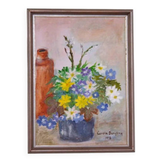 Original Swedish Oil on Canvas – “Vase of Flowers” by Carola Bergling