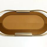 Plateau ovale en plaqué or 24 carats et miroir rose bronzé par Umberto Mascagni