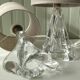Pair of table lamps - Twisted transparent glass bases from the 1950s - Hemp shades