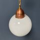 Opaline glass ball hanging lamp with copper fixture