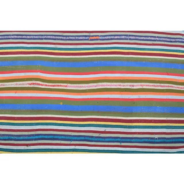 Vintage Turkish Oushak Handmade Wool Cotton Blue Kilim Area Rug 154x230