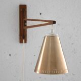 Wooden wall light with adjustable arm