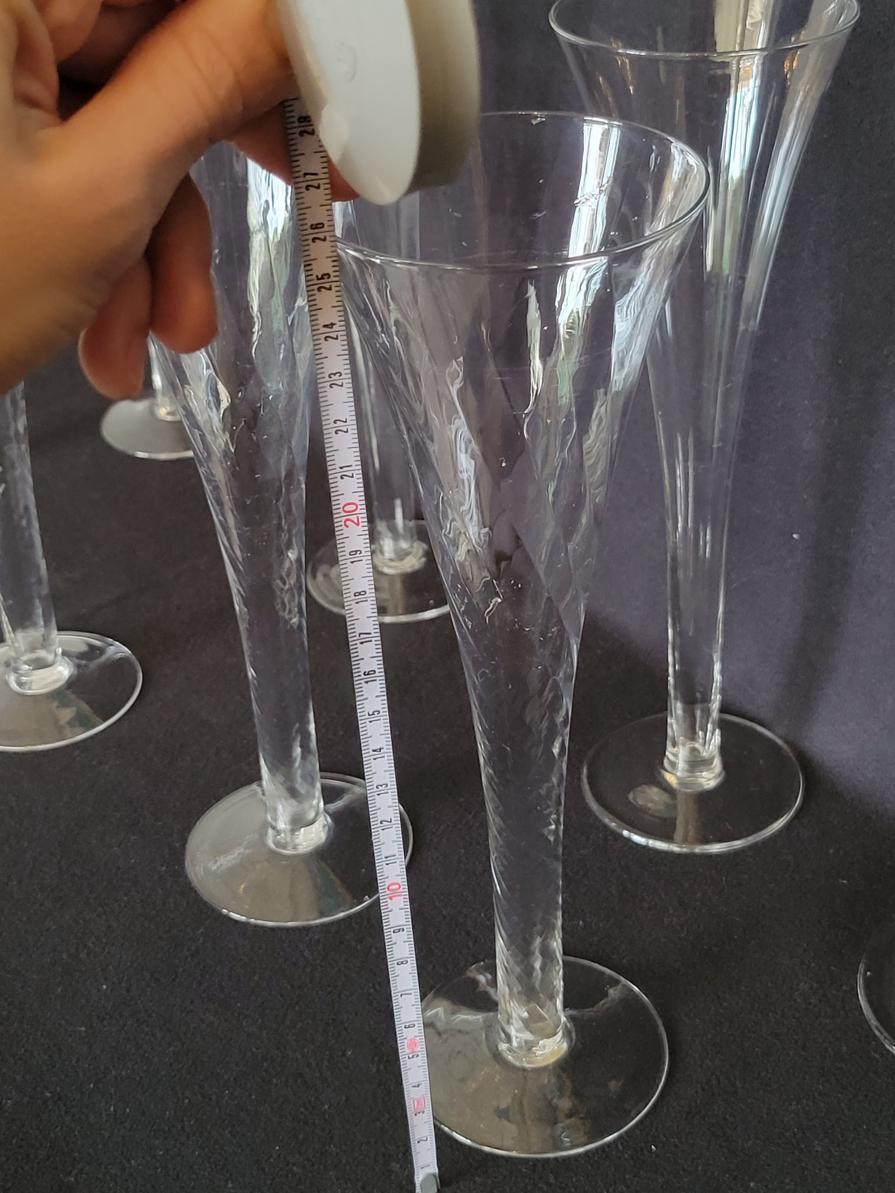 8 old champagne flutes evased blown glass model impossible