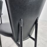 Vintage black leather dining chairs, set of 6, 1980s