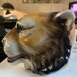 Lion's head pot cover in earthenware