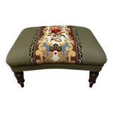 Vintage upholstered footstool, floral decor in Aubusson style.
