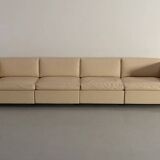 Charles Pfister for Knoll mid-century white leather sofa and 4 x cube club chairs