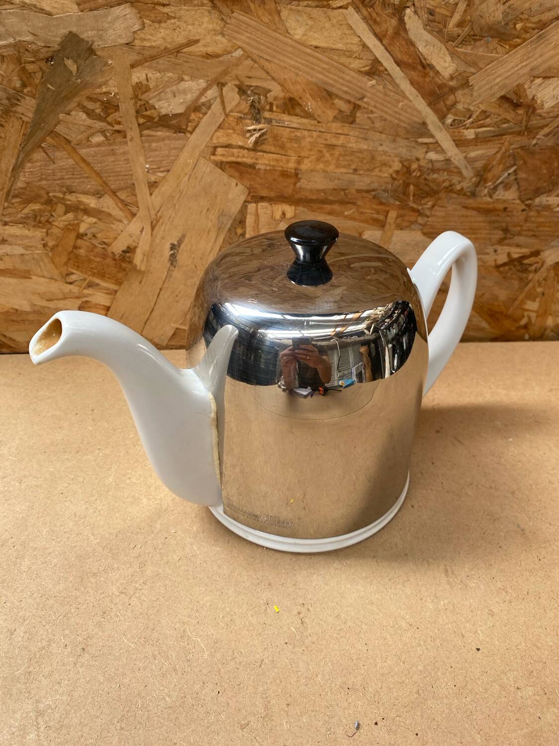 Old teapot salam thé guy degrenne white ceramic + stainless steel vintage