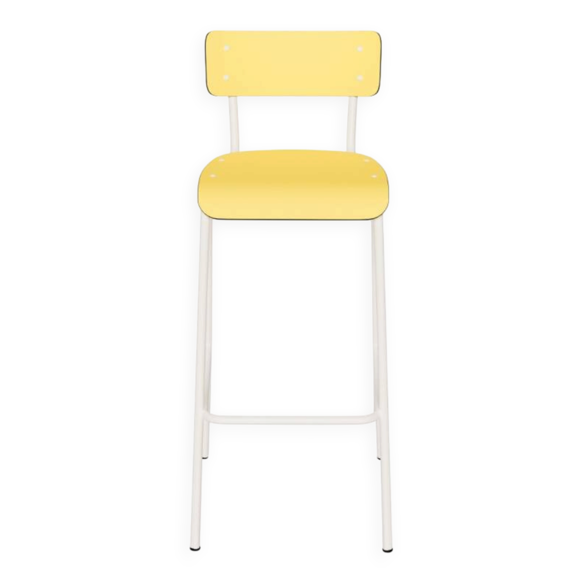 Chaise de bar design annee 50 jaune citron/blanc