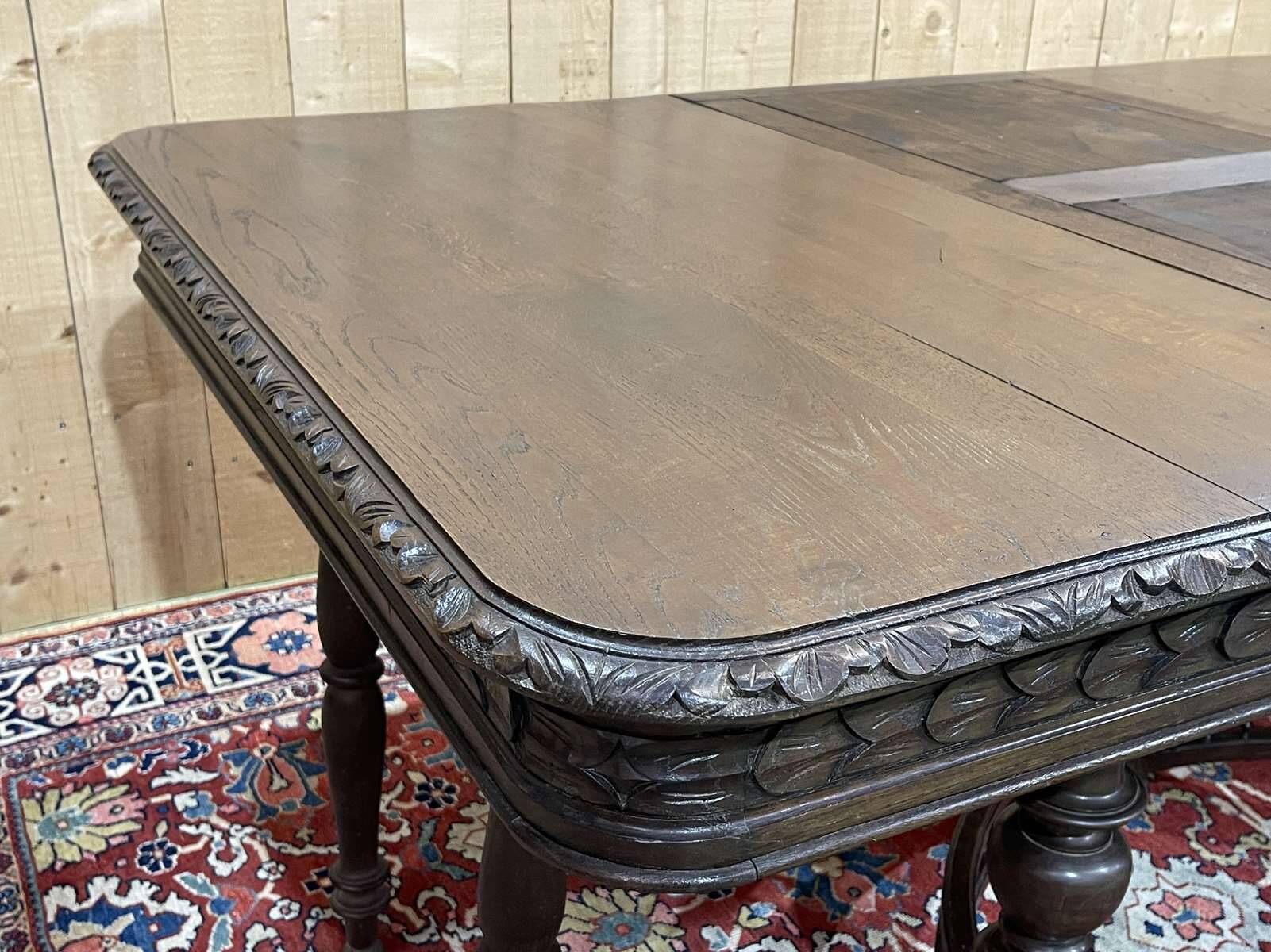 Oak dining table with beech base and 3 extensions