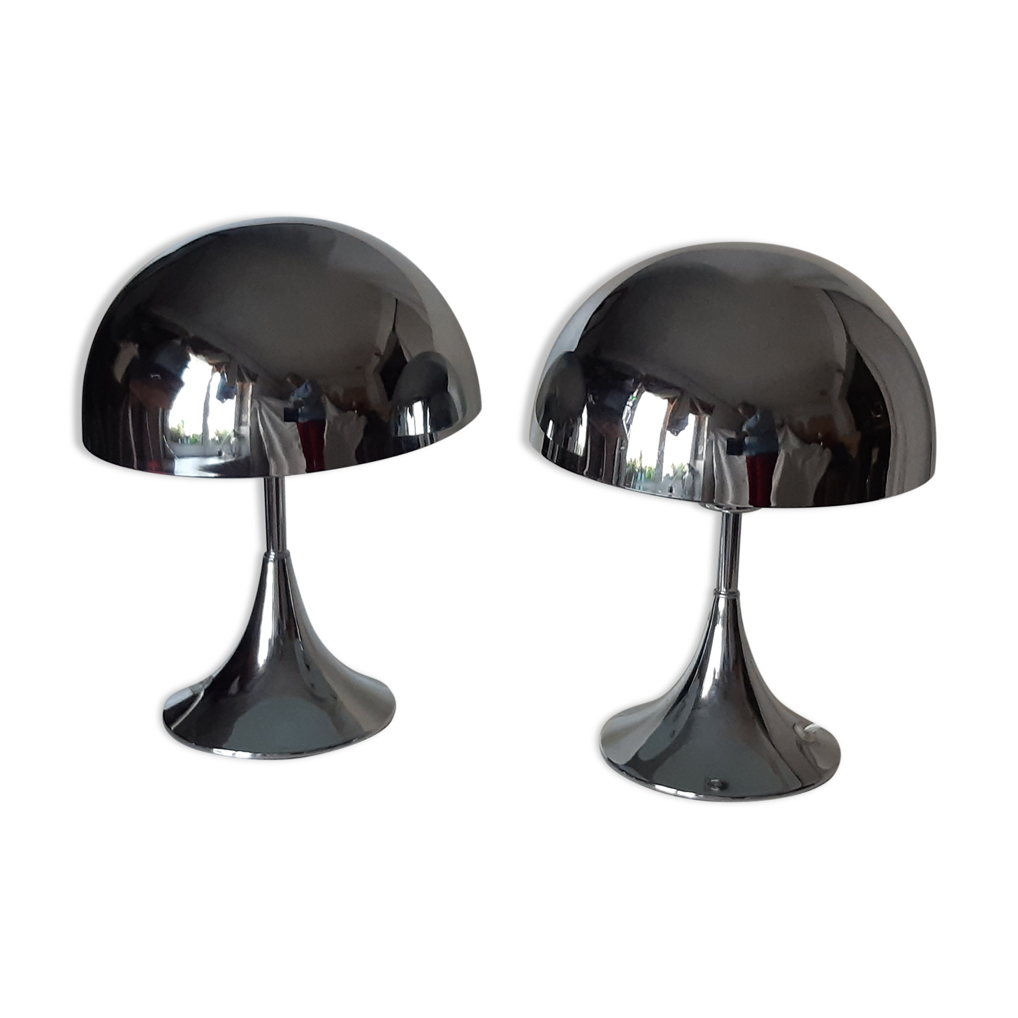 Paire de lampes champignon chromées