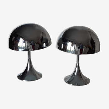Pair of chrome mushroom lamps