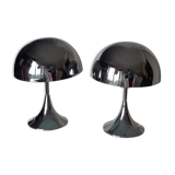 Pair of chrome mushroom lamps