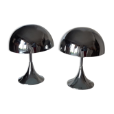 Pair of chrome mushroom lamps