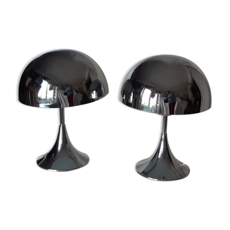 Pair of chrome mushroom lamps