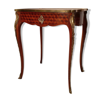 Louis XV Style Writing Table - Gouffé House - Cubes Marquetry - Bois De Rose - 20th