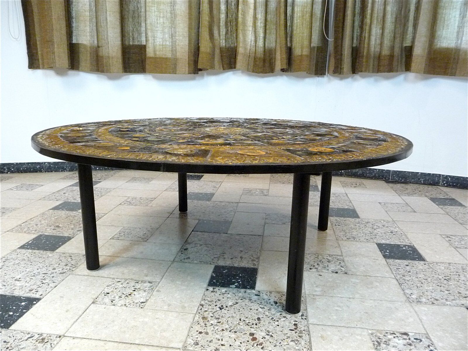 Large Round Ceramic Art tiled coffee table by Renate Rhein, Germany 1960s