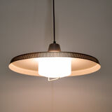 Copper milk glass & teak hanging lamp Bernt Karlby for Lyfa