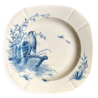 Assiette creuse Gien en terre de fer bleue, service "Oiseaux" vers 1870 n°3