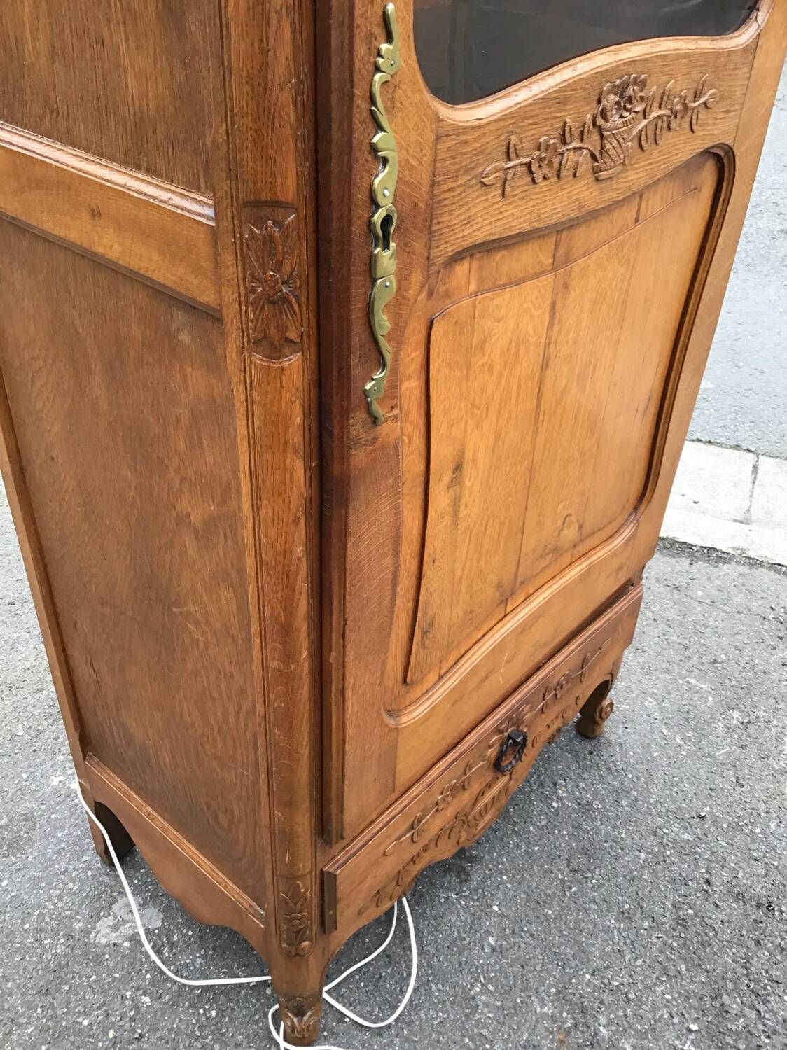 Antique French fruitwood bonnetiere armoire, 18th century