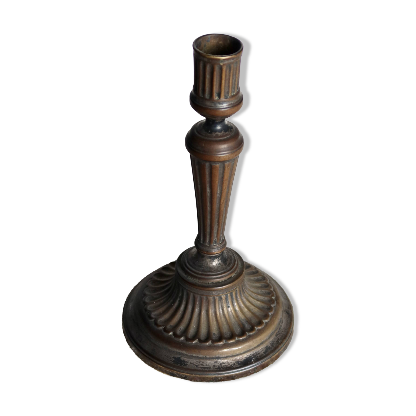 Large antique brass candlestick - Patina