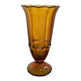 Vintage Art Deco amber glass vase - 1930s