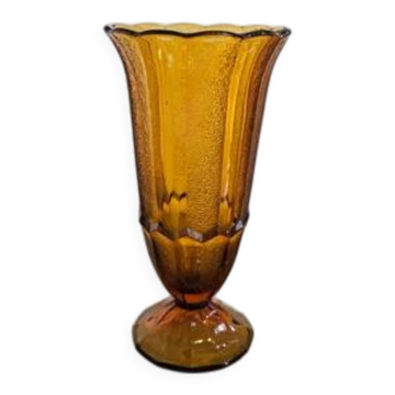 Vintage Art Deco amber glass vase - 1930s