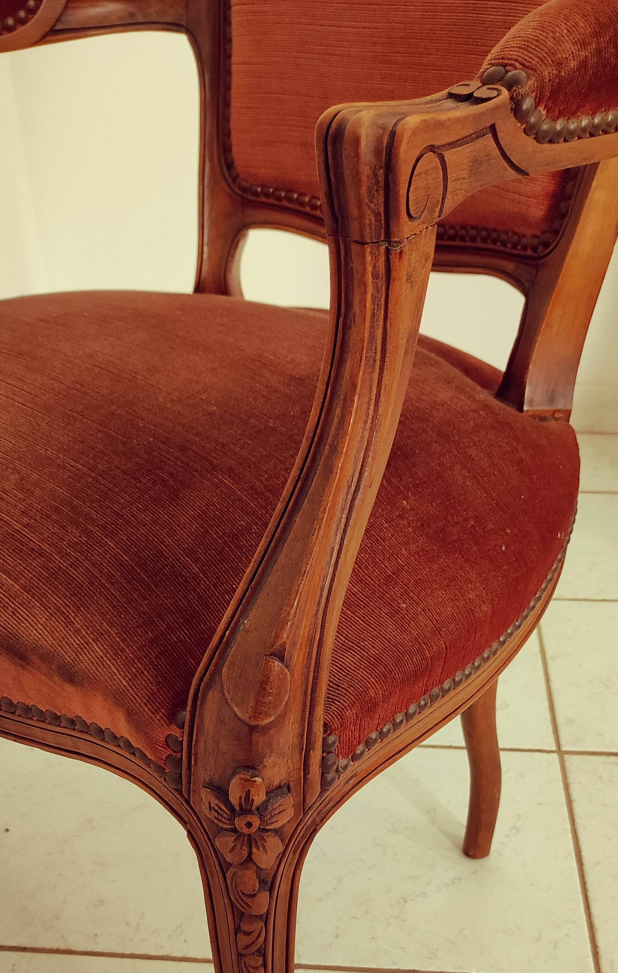 Set de 2 fauteuils en velours de style Louis Philippe