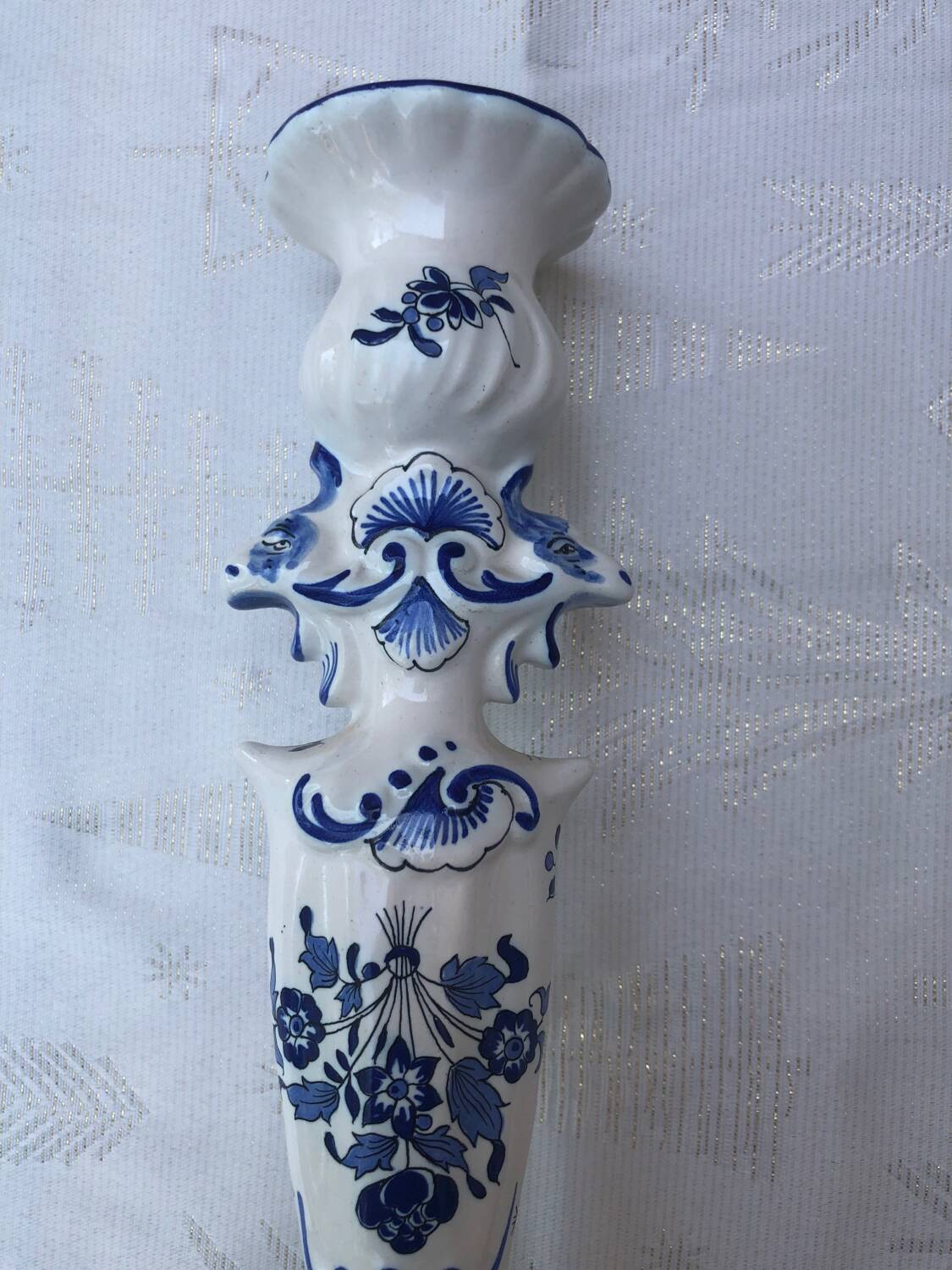 Hand-painted Moustiers porcelain candle holder