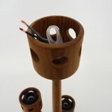 Vintage wooden chandelier with 6 lights. Antique lighting fixture. 1970s