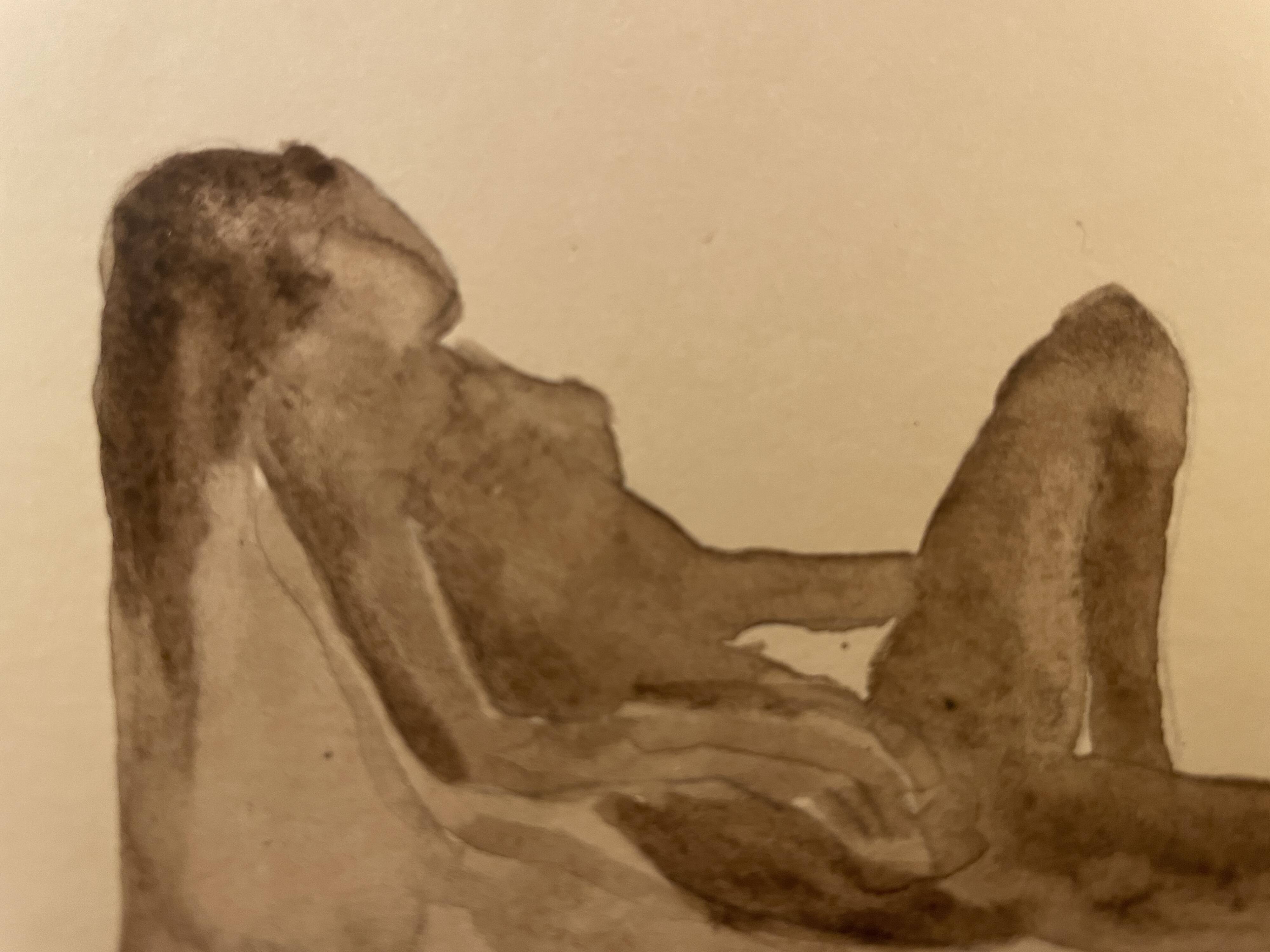 Tableau Aquarelle signé nu féminin au fauteuil