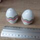 Set of 4 egg cups with spoons, colourful vintage salt and pepper shakers.