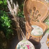 Fauteuil emmanuelle vintage et 2 poufs