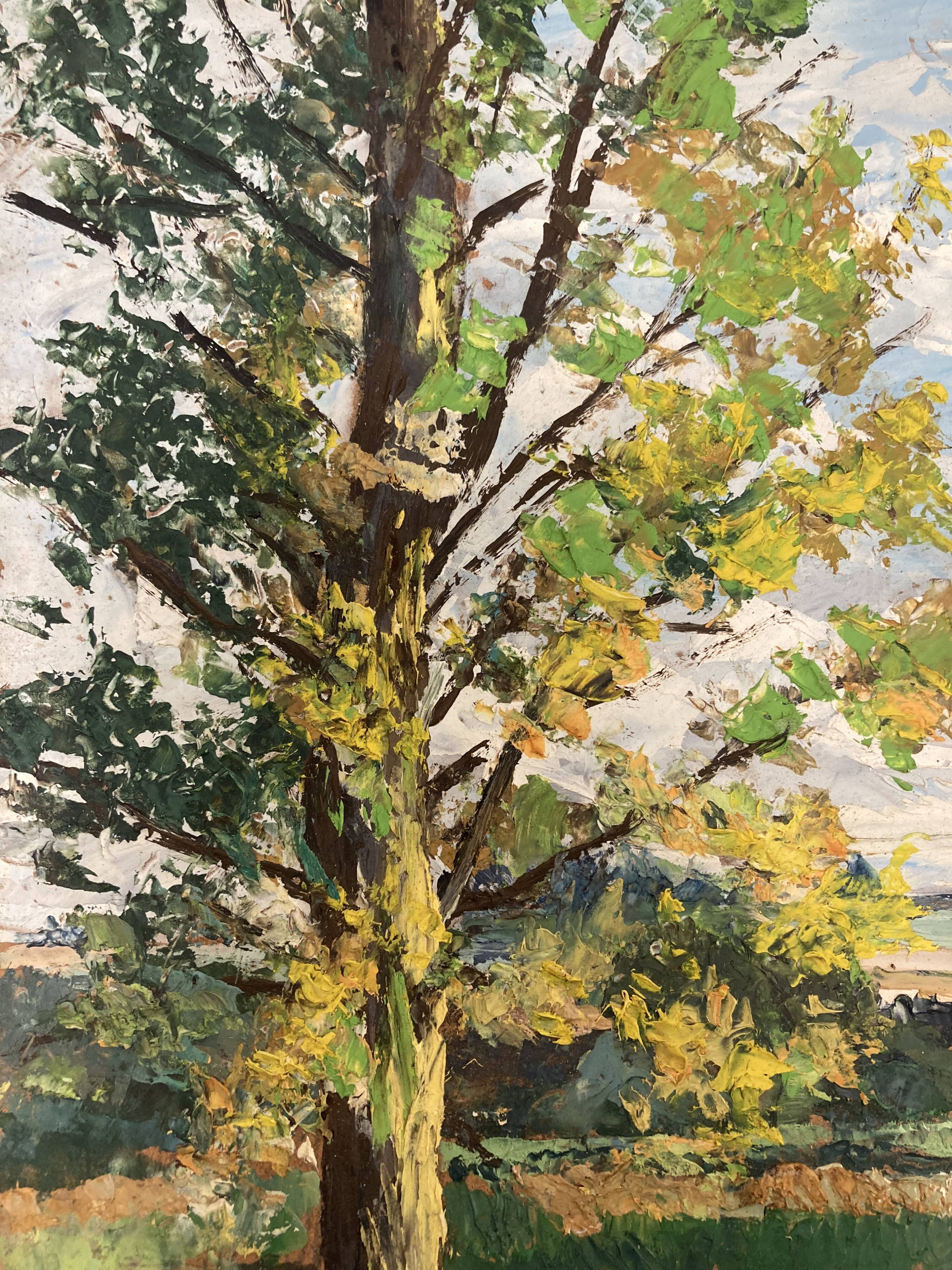 Oil on panel vintage green landscape