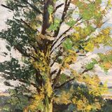 Oil on panel vintage green landscape