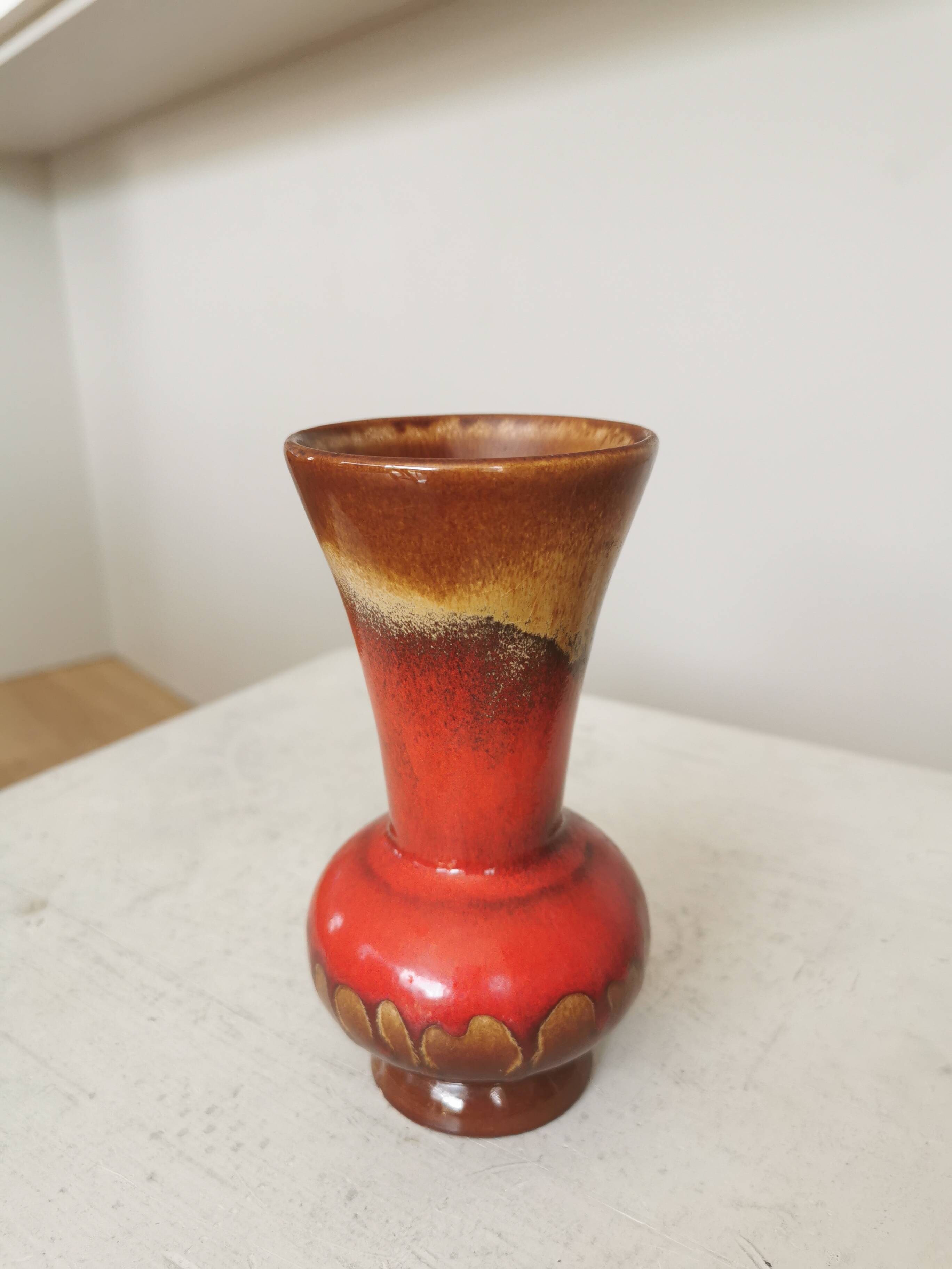 Vintage KIL Ceramic Vase: Red & Brown Lava Glaze, 1970s Yugoslavia