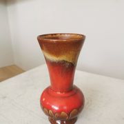 Vintage KIL Ceramic Vase: Red & Brown Lava Glaze, 1970s Yugoslavia