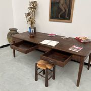 Grande table écritoire des années 40 en chêne massif