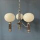 Mid-Century opaline glass chandelier with chrome structure