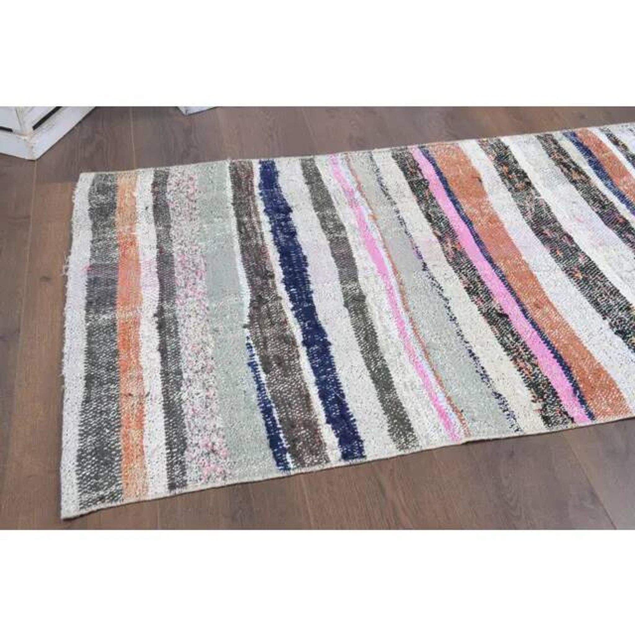 Vintage Turkish Hand-Knotted Wool Cotton White Kilim Runner Rug 78x228