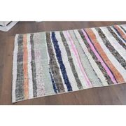 Vintage Turkish Hand-Knotted Wool Cotton White Kilim Runner Rug 78x228