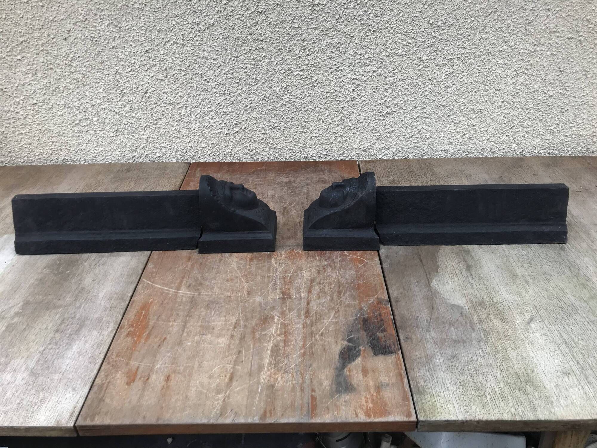 Former pair de chenet head woman black metal great vintage chimney