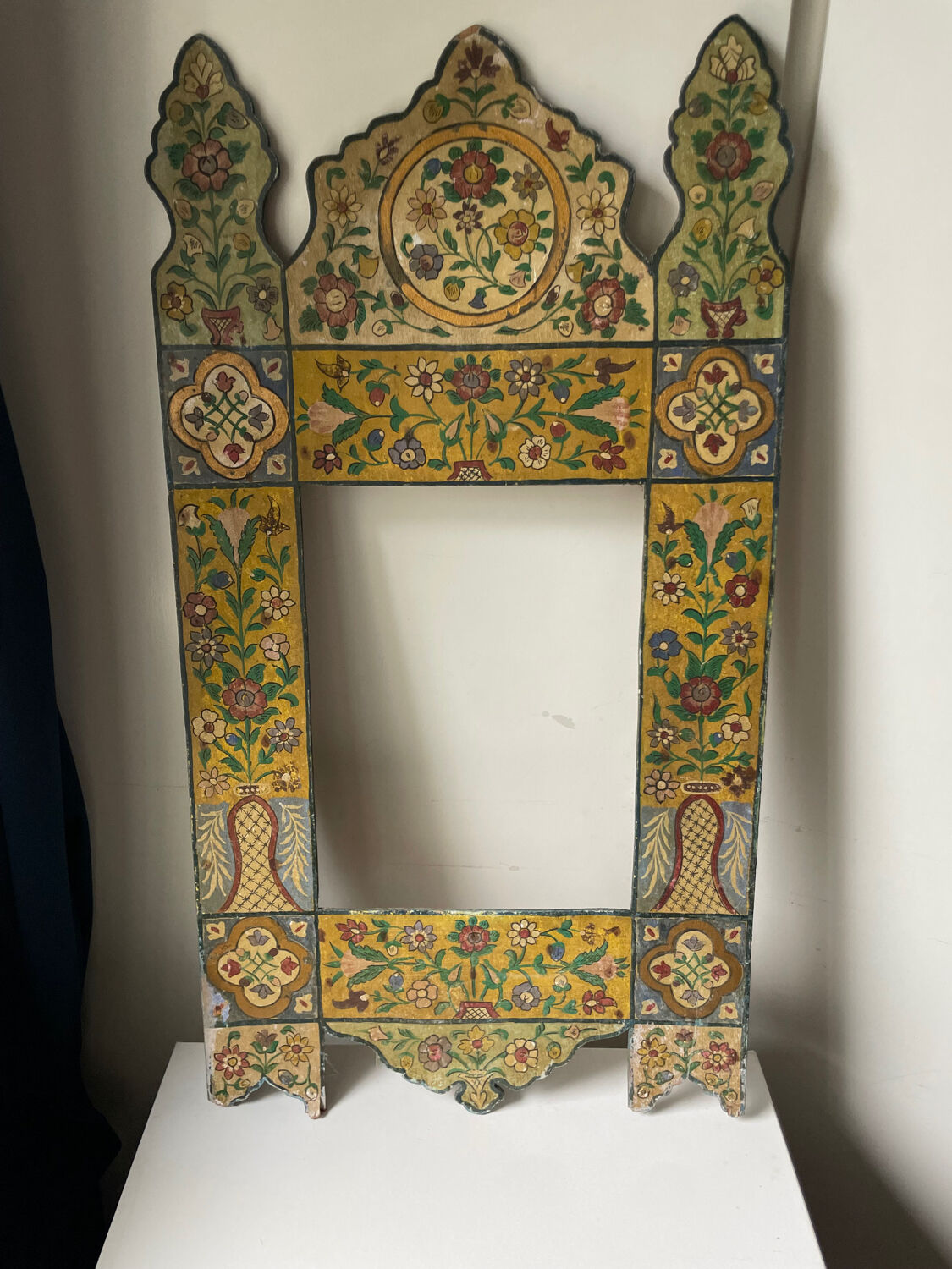 Antique wooden painted frame with flower motifs   88 cm x 47 cm