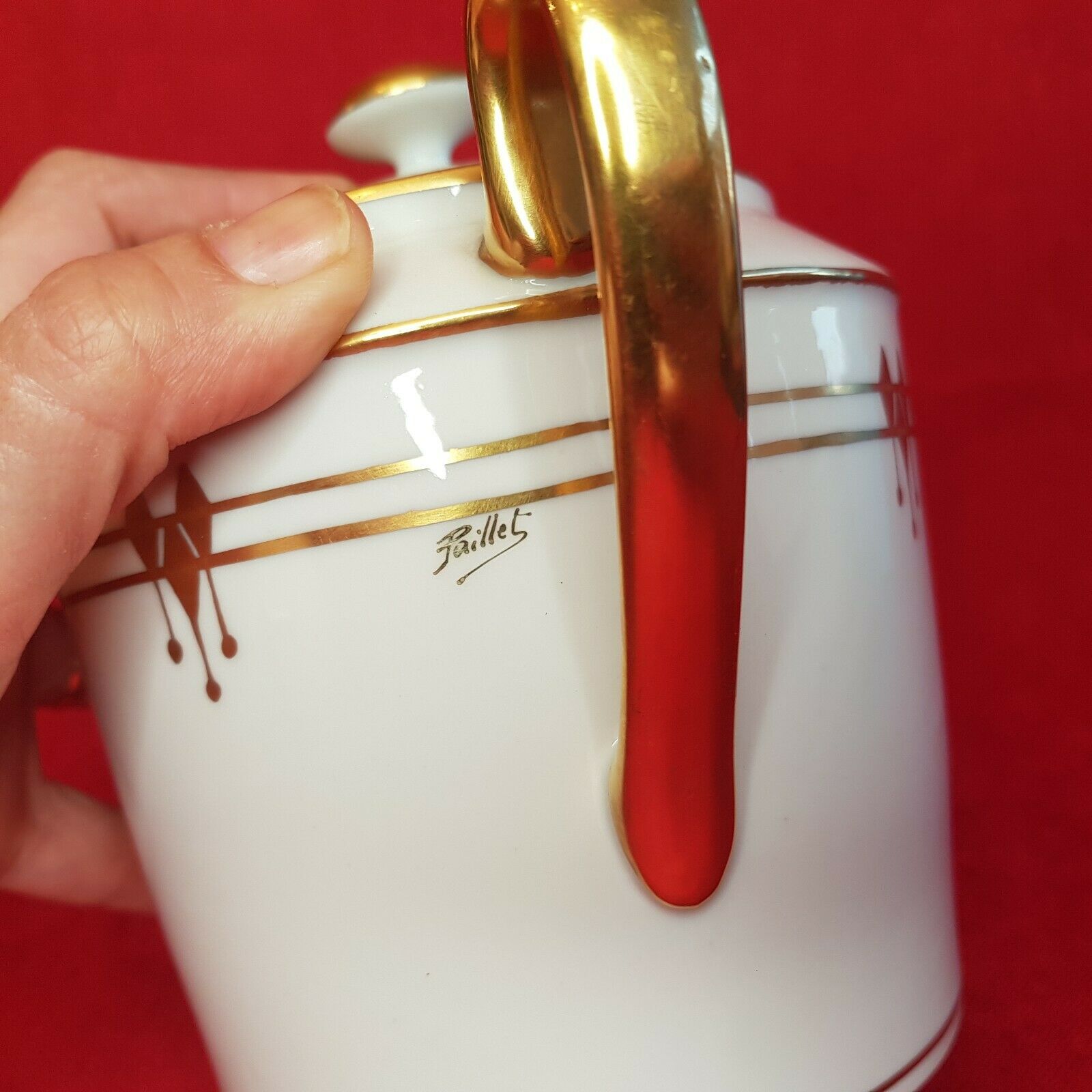 Paillet Limoges - large porcelain sugar pot art deco gilded décor