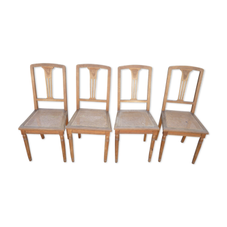 4 chaises cannées en bois années 1930