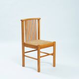 2 vintage chairs in pinewood with braided seat, 1970s