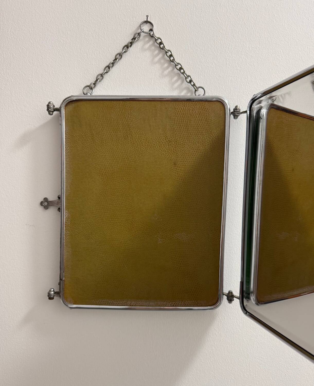 Bevelled triptych barber mirror from the 1950s.