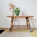 Antique rattan coffee table - yellow floral top