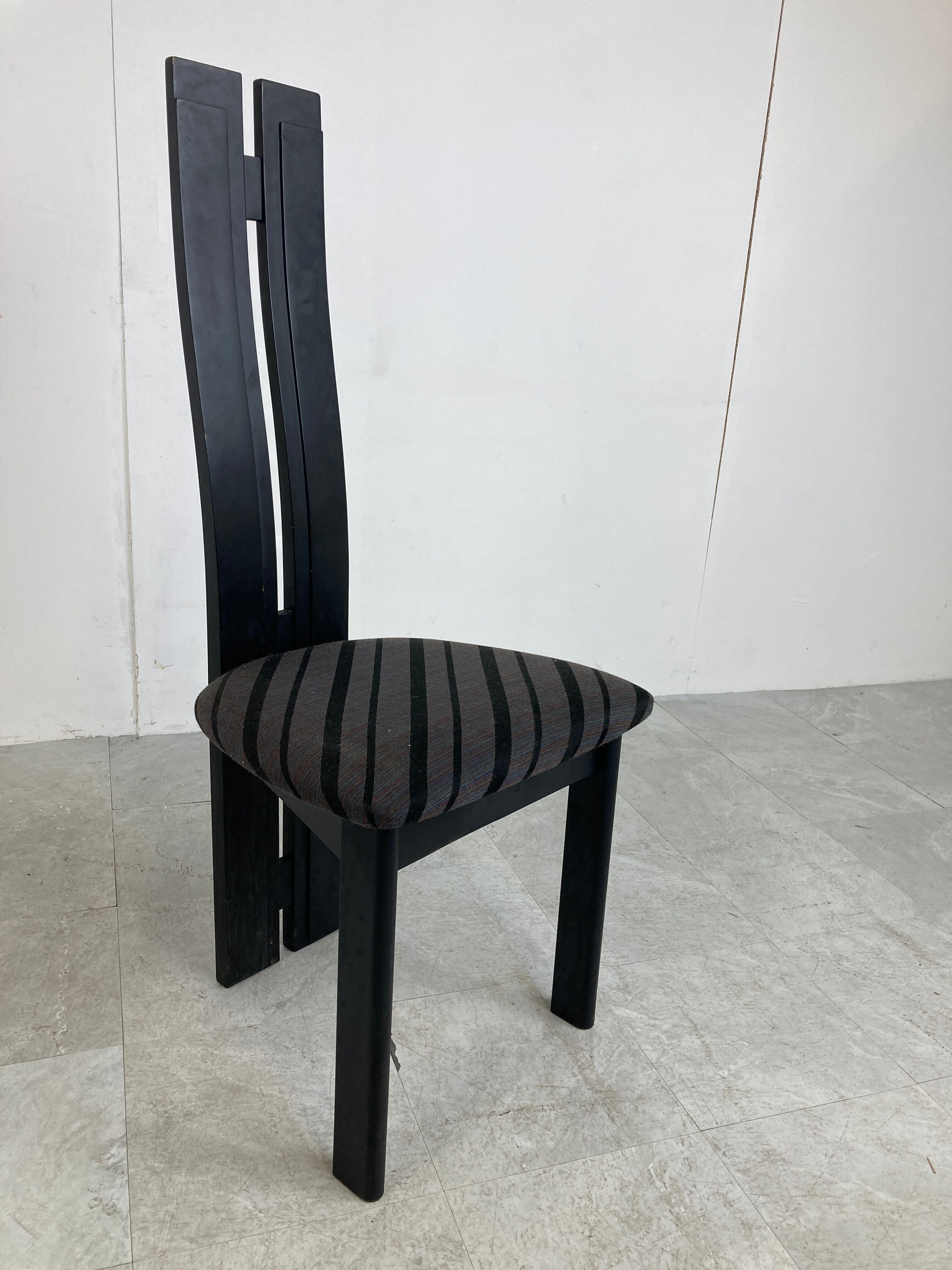 Set of 6 black wooden high back dining chairs - 1980s